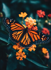 Monarch Butterfly on Lantana Flowers