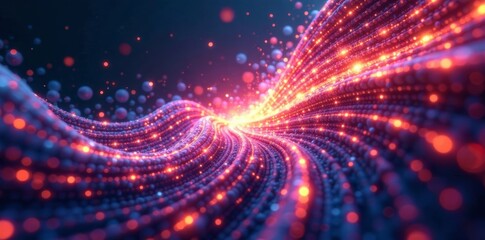 Obraz premium Light waves in motion, radiating from a central point amidst an intricate, swirling pattern of colors and shapes, moving light, color swirl, fast-moving light