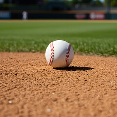 Baseball on Baseball Field Dirt with Green Grass