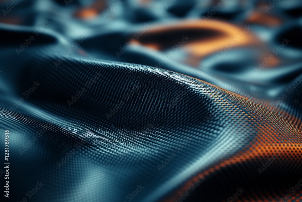 Poster abstract texture of dark fabric with intricate waves and subtle light reflections captured in a clos