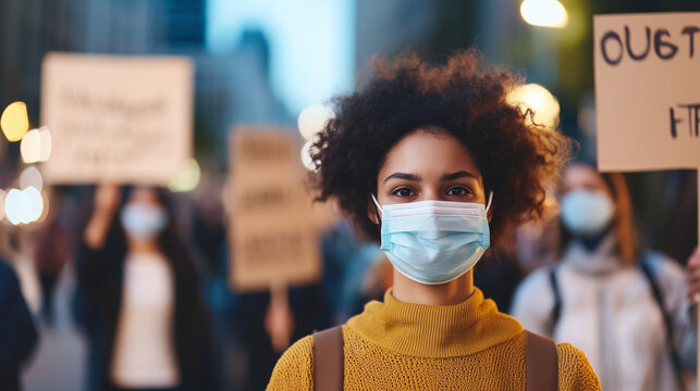 Activists march for social justice in a modern urban setting