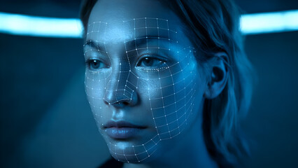Woman's Face Scanned in Futuristic Setting