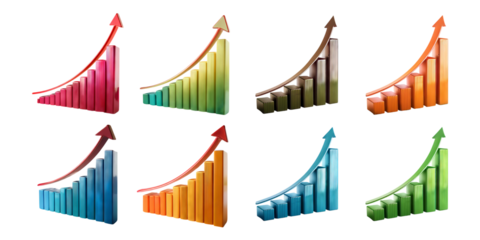 Colorful Graph Icons for Business Growth Visualization, PNG collection, set bundle, isolate on transparent or white background