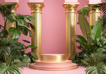 Pink and Gold Tropical Display Podium