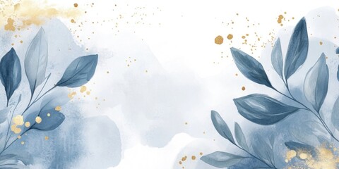 Gold and blue watercolor design with floral elements