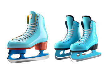 3d rendering blue ice skates set isolated on transparent background, PNG file add
