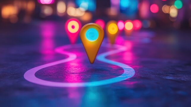 Neon GPS route city night navigation - Powered by Adobe
