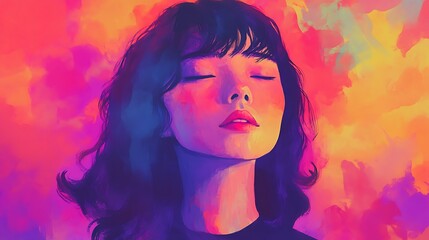 Vibrant Portrait of a Woman with Eyes Closed