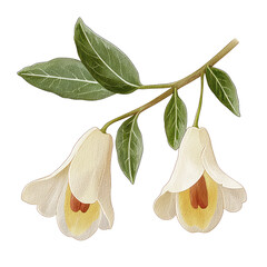 Elegant Comfrey Flower Illustration with Soft Petals and Lush Green Leaves on a Transparent background