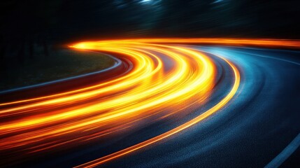 Night road curve, speed, lights, forest, motion blur, website