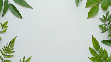 Naklejka premium Fresh Green Leaves Border on Light Background for Nature Themes
