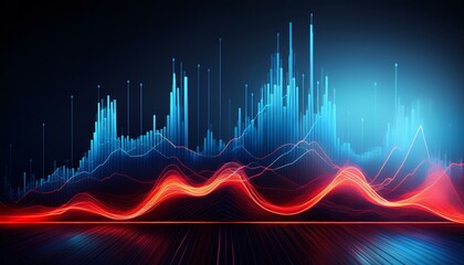 Naklejka premium red and blue lines graph on dark background