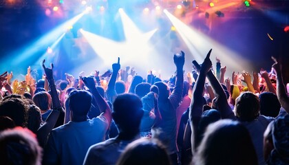 Obraz premium crowd dancing under colorful lights at a lively party or concert
