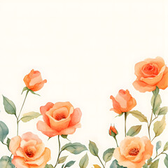  orange roses horizontal border, with minimal details and a simple illustration. Watercolor botanical banner for the design of invitations, cards, congratulations, announcements, sales, stationery
