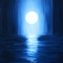 Fototapeta premium Abstract Moonlit Landscape Painting with Atmospheric Lighting and Dreamy Water Reflections, Creating a Mysterious and Tranquil Mood