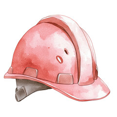 Watercolor Illustration of a Pink Hard Hat for Construction and Safety Equipment Use in Various Settings