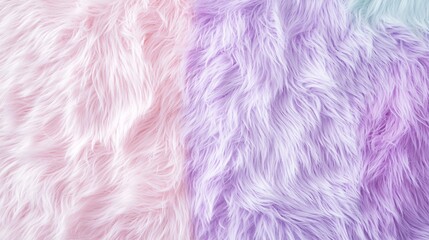 Obraz premium Textured wall with a faux fur finish in soft pastel shades: A dreamy interior design element featuring a plush faux fur-textured wall in soft pinks, lavenders, and pale blues, adding a cozy yet