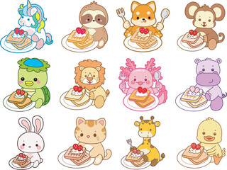 Set Vector Stock Illustrations Isolated of Baby Animals.
Cute animals with various activities.
Funny sticker of animal kids.