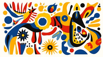 Naklejka premium Abstract Colorful Shapes Bird and Floral Design