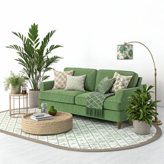 Transparent PNG available
Green sofa and decor in living room on transparent background- 3D rendering