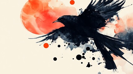 Fototapeta premium Abstract Watercolor Painting of a Black Bird in Flight