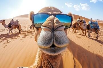 Cool camel selfie, desert dunes