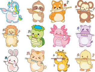 Set Vector Stock Illustrations Isolated of Baby Animals.
Cute animals with various activities.
Funny sticker of animal kids.