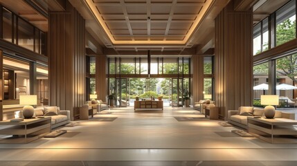 Elegant Modern Hotel Lobby with Spacious Design and Natural Light