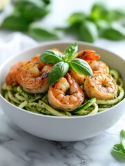 Gourmet grilled shrimp pasta zucchini healthy meal