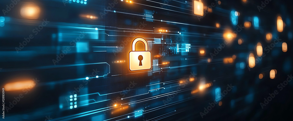 Aufkleber digital lock symbol representing cybersecurity and data protection in futuristic setting. image conv