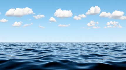Fototapeta premium Tranquil Ocean Waves Under Blue Sky with Fluffy White Clouds