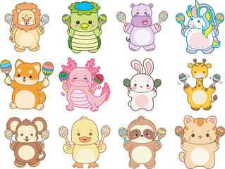 Set Vector Stock Illustrations Isolated of Baby Animals.
Cute animals with various activities.
Funny sticker of animal kids.