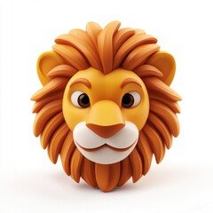 3D Lion Face Emoji Icon Set Isolated and White Background