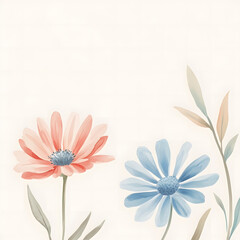 Fototapeta premium Frame of African Daisy, horizontal border, with minimal details and a simple illustration. Watercolor botanical banner for the design of invitations, cards, congratulations, announcements, sales.