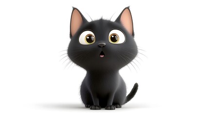 Cute cartoon black cat looking surprised