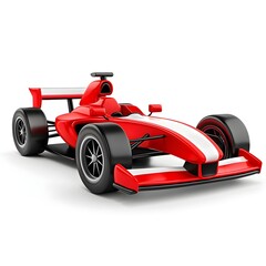 A red and white race car with a black wheel