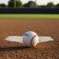 Baseball on Home Plate in Stadium