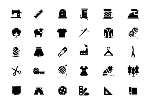 Black and White Textile Industry Icons Set