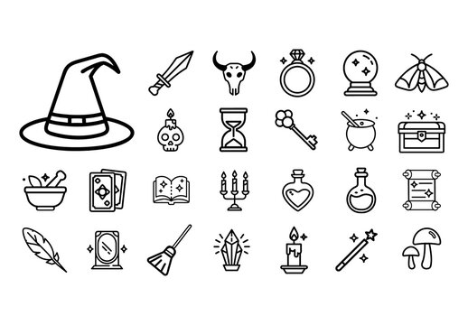 Black Magic Witchcraft Occult Symbols Icons Set