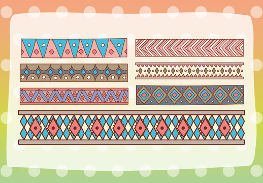 Colorful Boho Tribal Geometric Pattern Illustration Set