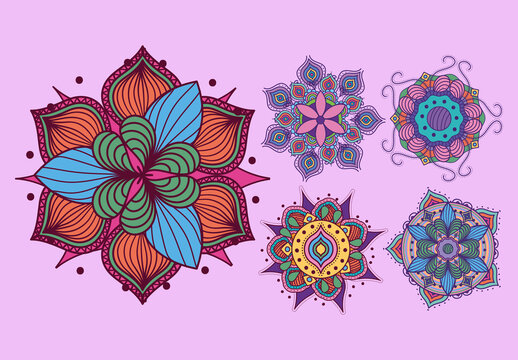 Colorful Detailed Mandalas Artistic Illustration Set