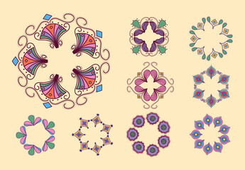 Colorful Mandala Ethnic Decorative Border Set