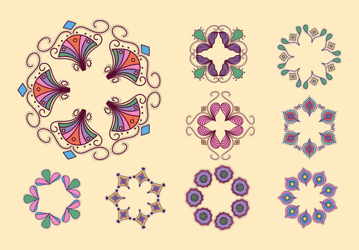 Colorful Mandala Ethnic Decorative Border Set