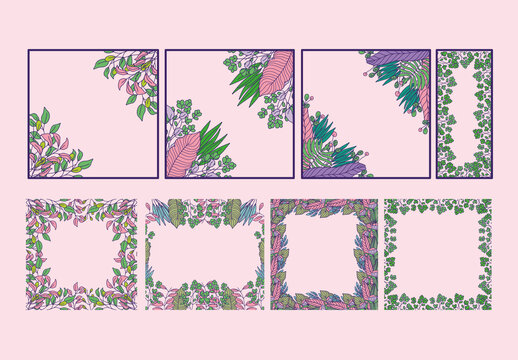 Colorful Leaves Botanical Floral Frame Set