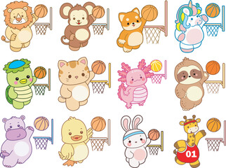 Set Vector Stock Illustrations Isolated of Baby Animals.
Cute animals with various activities.
Funny sticker of animal kids.