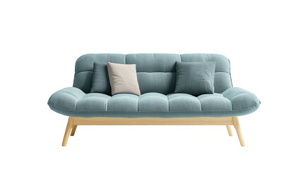 Relaxing blue couch with plush pillows, comfortable seating for stylish living room