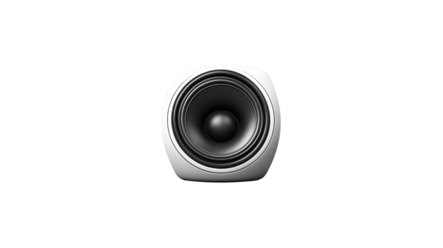 Immersive audio experience, highfidelity speaker on a sleek black backdrop 