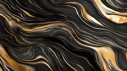 An artistic depiction of a polished marble surface with bold black and shimmering gold swirls, offering a stunning backdrop that conveys sophistication and opulence. The design is carefully curated