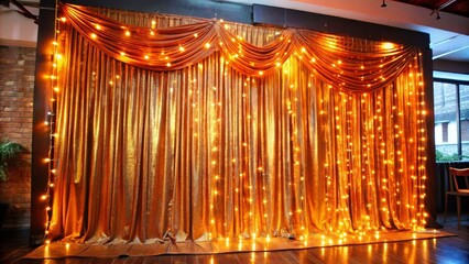 Golden Drape Backdrop with Fairy Lights Event Photography, Backdrop Ideas Event Decor, Backdrop Lighting