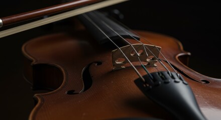 Fototapeta premium Dramatic close-up of violin strings and bow creating a musical moment